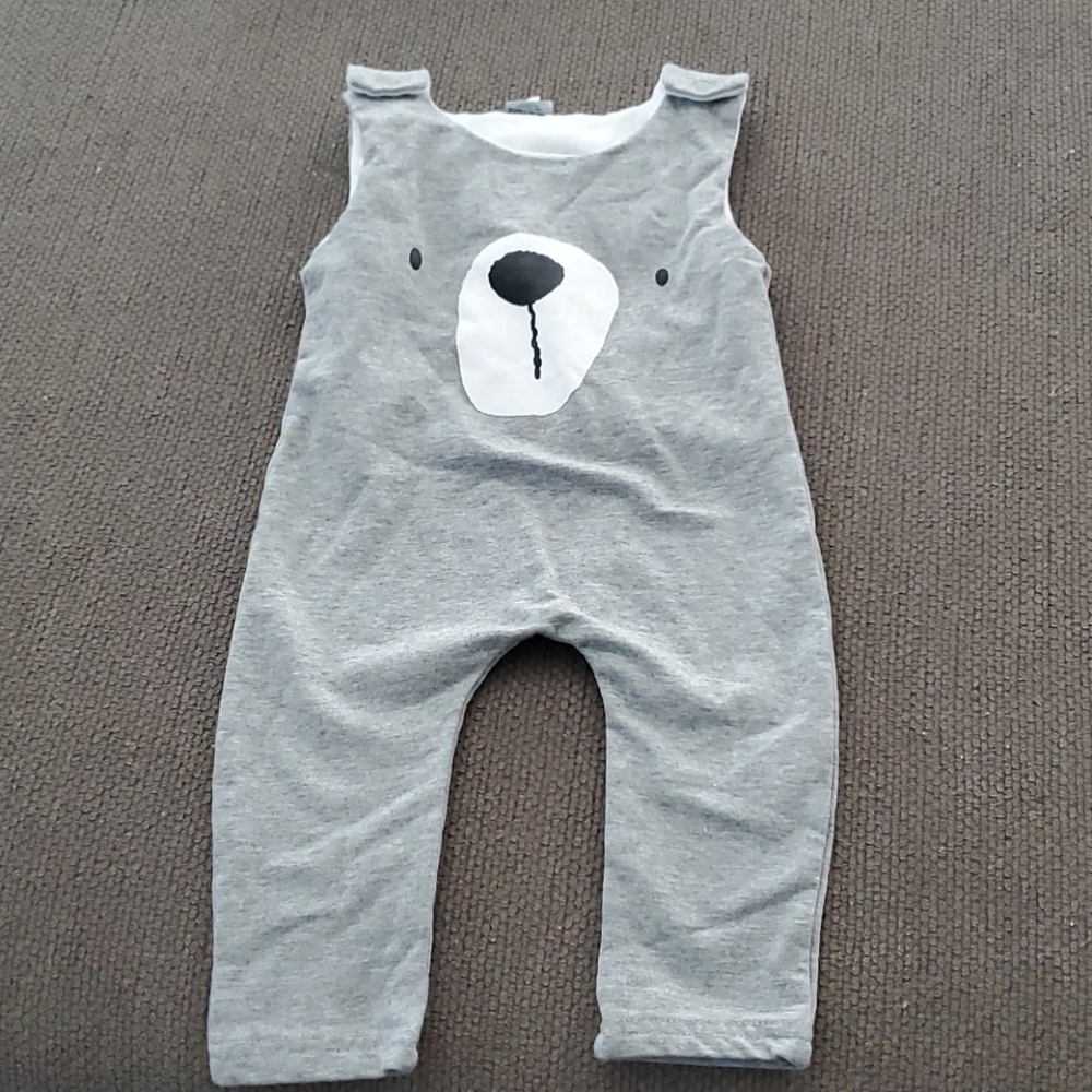 6 to 9 month overalls gray with animal face